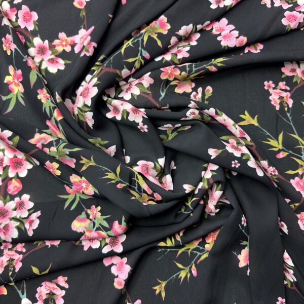 triplu voal negru floral roz