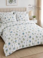 Material pentru lenjerii de pat model floral albastru bumbac ranforce - imagine 3