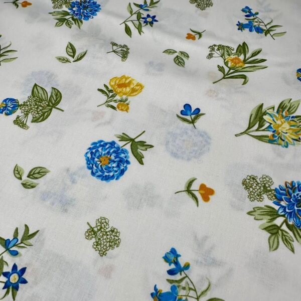 material pentru lenjerii de pat model floral albastru bumbac ranforce
