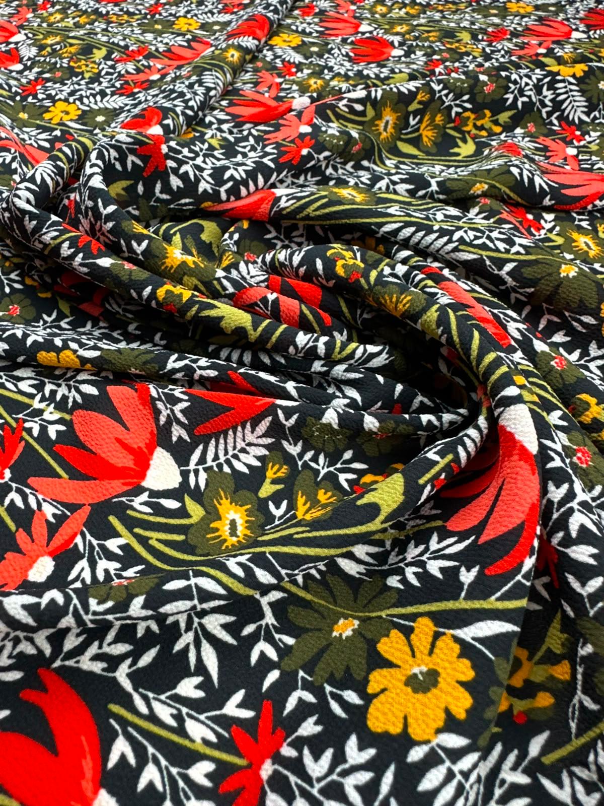 Voal floral negru cu flori roșii Voal floral negru cu flori roșii - imagine 1